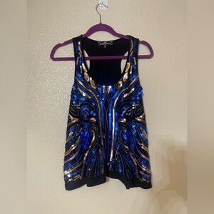 Blue and Gold Sequin Tank Top